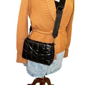 Vince Camuto Black Quilted Puffer Crossbody Messenger Bag